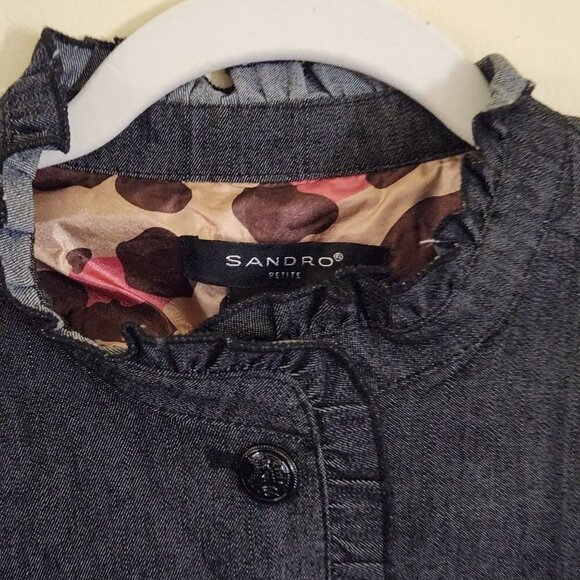 Sandro Denim Ruffle Jacket Size SP - Picture 3 of 6